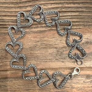 Elegant Marcasite Silver Heart Bracelet